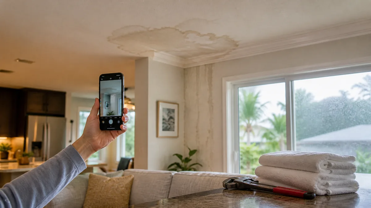 Florida homeowner safely documenting property damage before cleanup begins